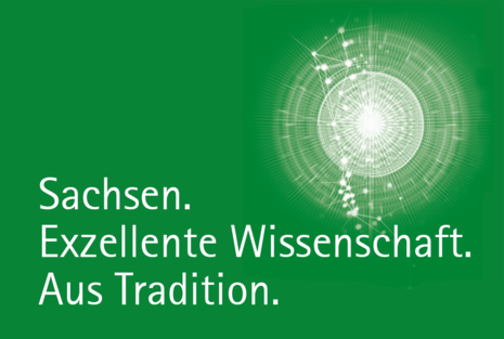 Logo des Sächsischen Wissenschaftsministeriums mit grünem Hintergrund. Rechtsoben befindet sich eine weiße Sonne. Links unten steht der Text »Sachsen. Exzellente Wissenschaft. Aus Tradition.«