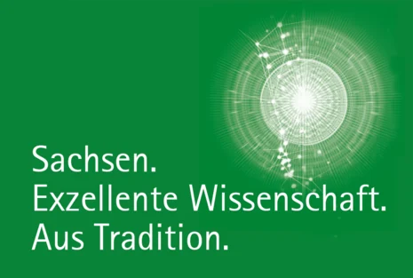 Logo des Sächsischen Wissenschaftsministeriums mit grünem Hintergrund. Rechtsoben befindet sich eine weiße Sonne. Links unten steht der Text »Sachsen. Exzellente Wissenschaft. Aus Tradition.«