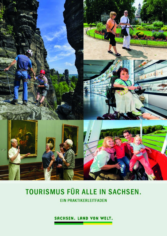 Titelseite des Leitfadens "Tourismus für alle in Sachsen. Ein Praktikerleitfaden"